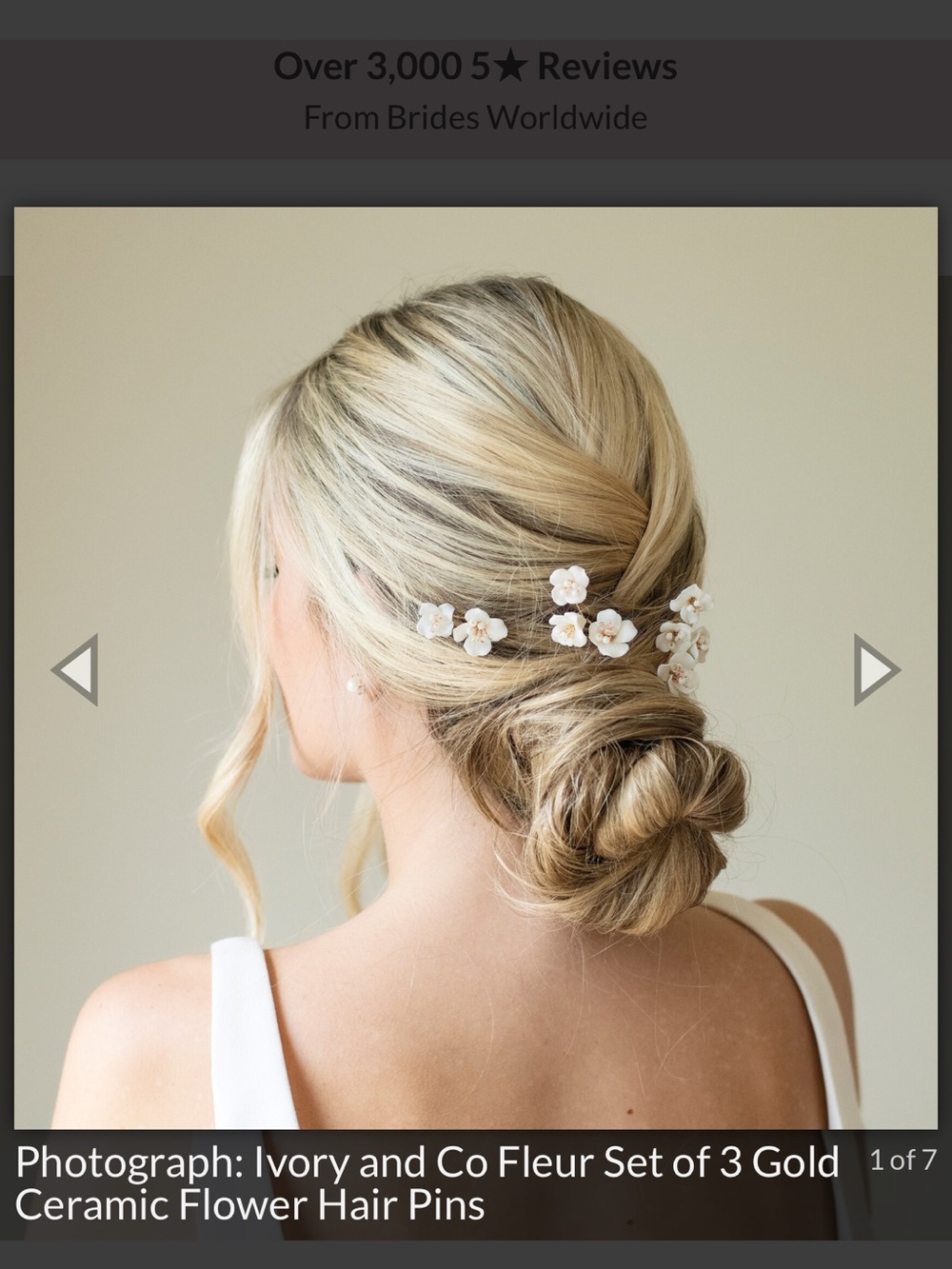 Gold Ceramic Flower Hair Pins - Ivory